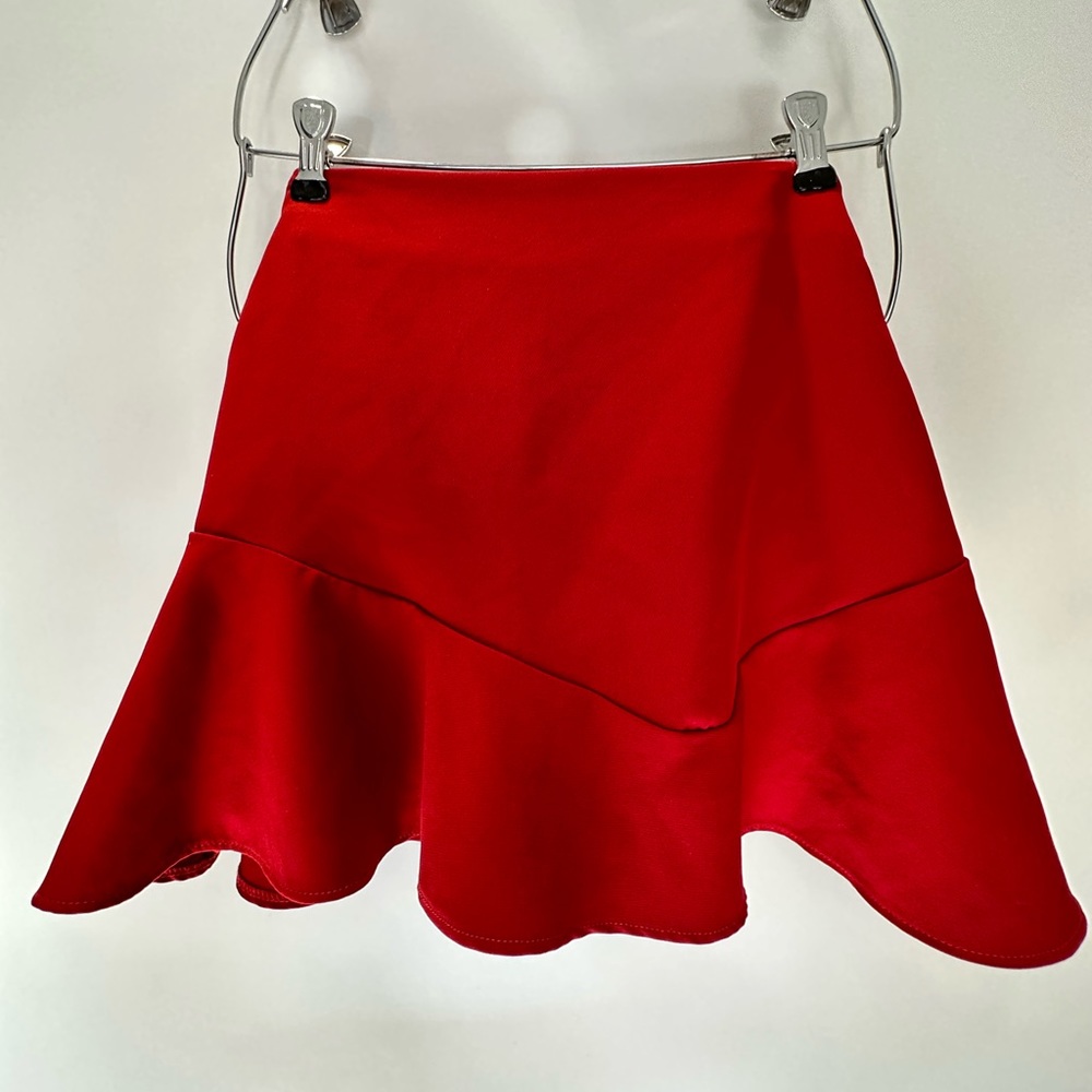 Zara Solid Red Casual High Waisted Tie Mini Skirt